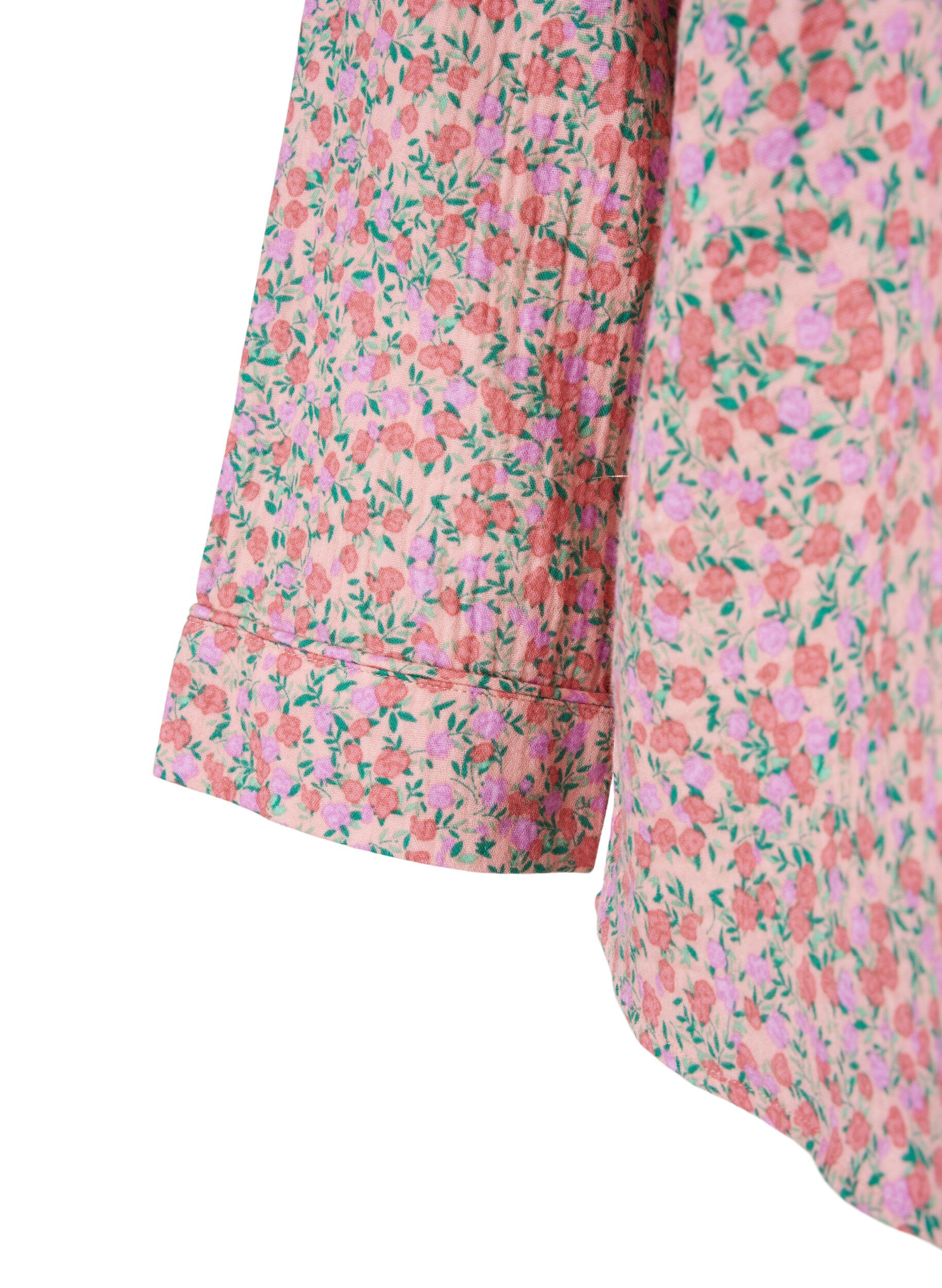 Zizzifashion Cotton pyjama top with floral print, Powder Pink, Packshot image number 3