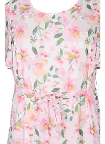 Short sleeve midi dress with floral print, White w. Pink Flower, Packshot image number 2