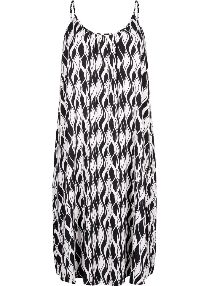 Viscose strap dress with print, Black Swirl AOP, Packshot image number 0
