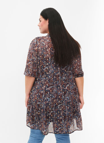 Tunic with floral print and lurex, Blue Paisley AOP, Model image number 1