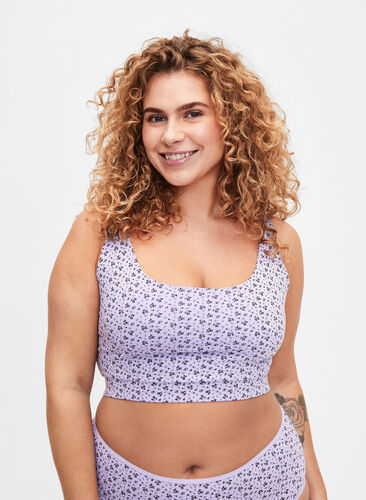 2-pack cotton bra top with adjustable straps, Purple Rose/Black, Model image number 0
