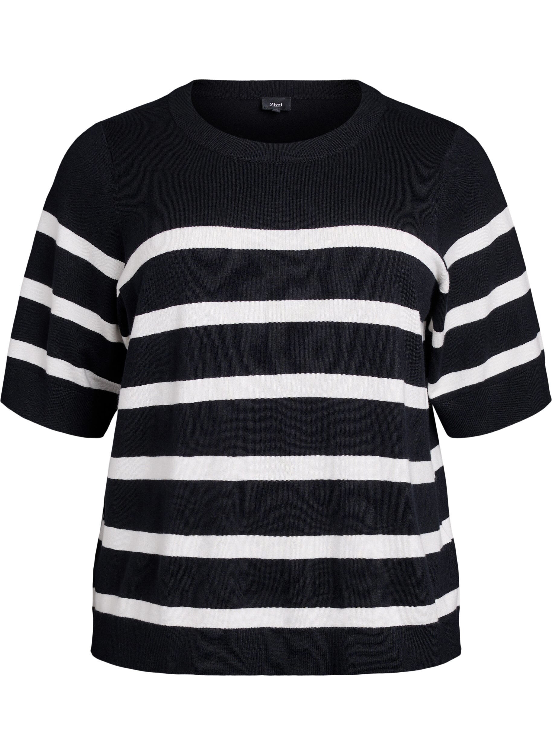 ZizzifashionStriped knit top with short sleeves, Black, Packshot image number 0