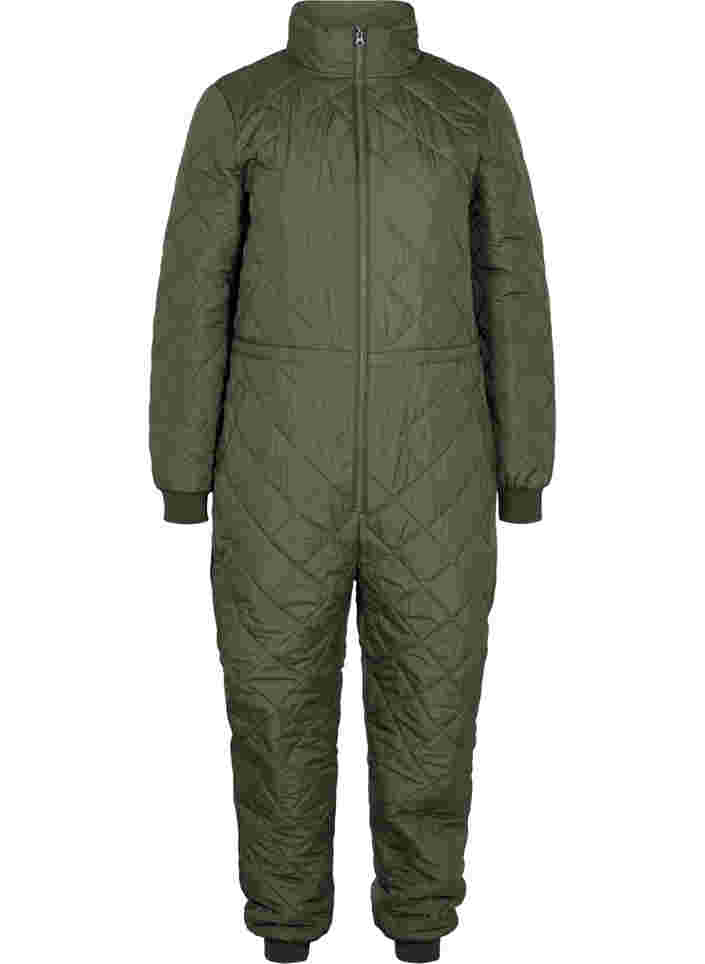 Quilted thermal jumpsuit with adjustable waist, Forest Night, Packshot image number 0