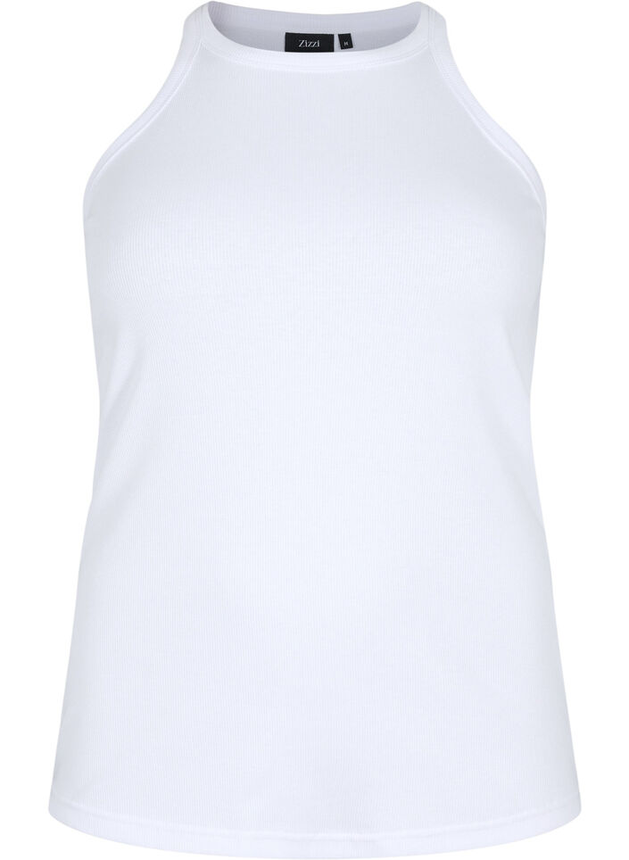 Ribbed cotton tank top, Bright White, Packshot image number 0