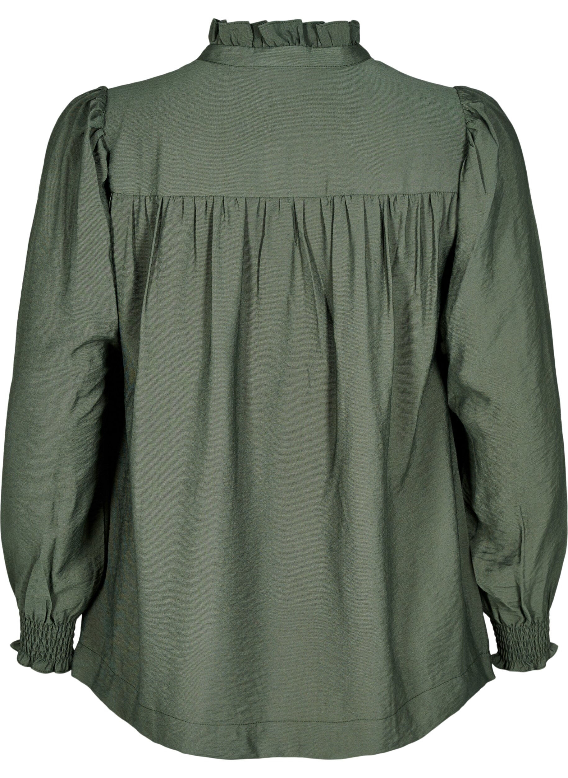 Zizzifashion Blouse with ruffle collar, Green, Packshot image number 1