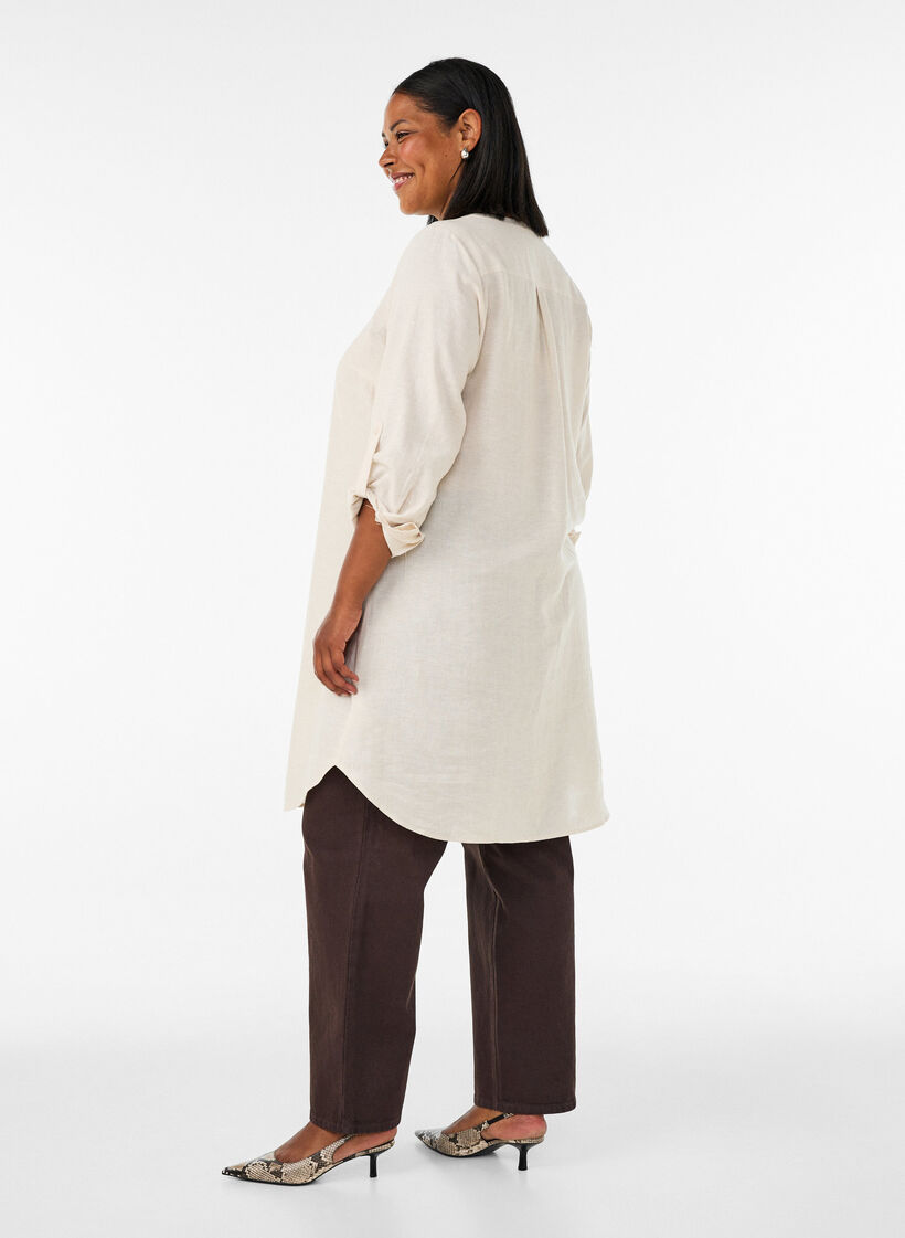 Long shirt in linen and viscose, Beige, Model image number 2