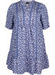 Short viscose dress with lace trim and A-line cut, Blue, Packshot image number 0