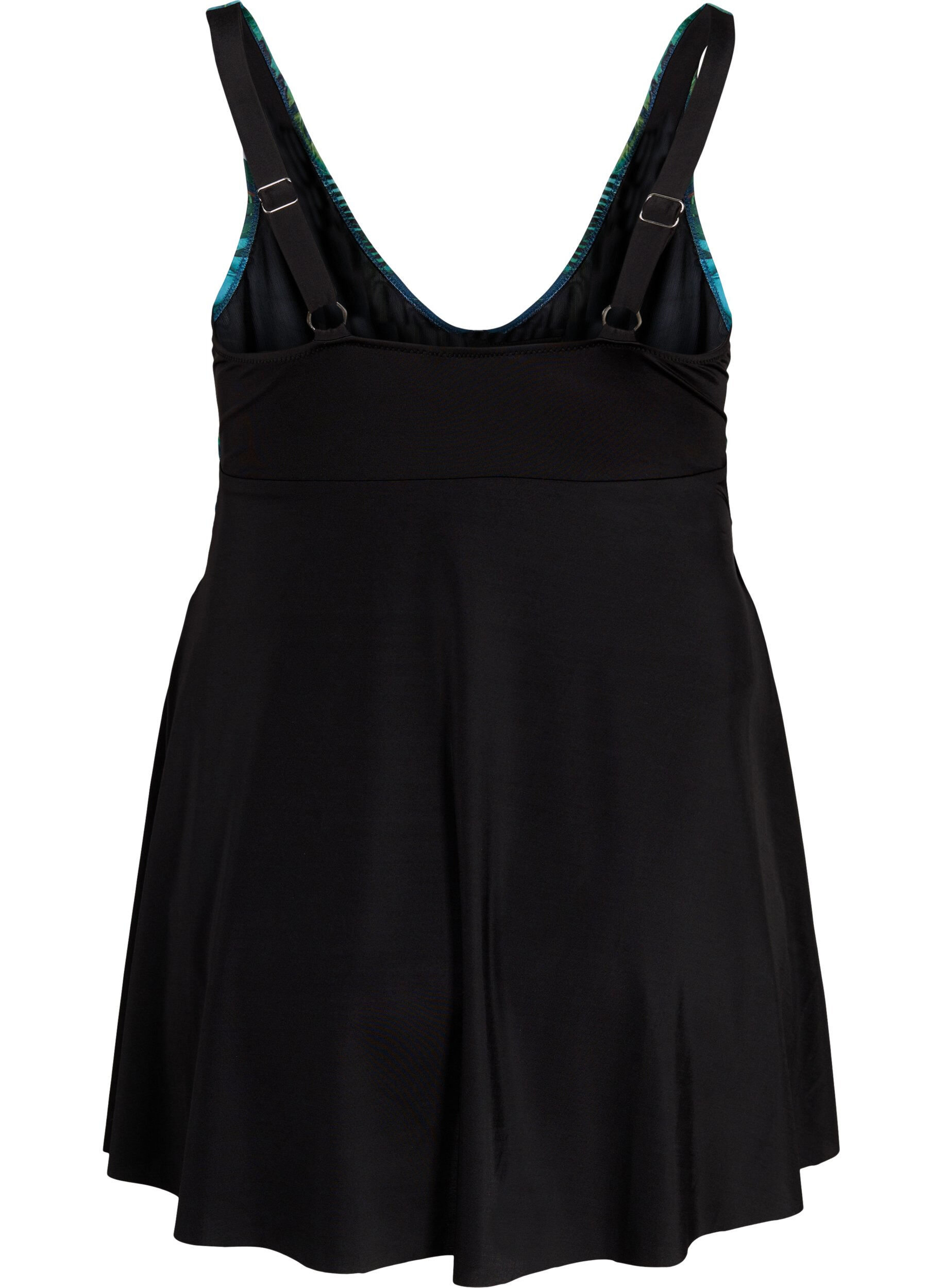 Zizzifashion Swimsuit with loose skirt, Black Blue Leaf, Packshot image number 1