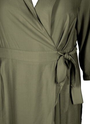 Viscose wrap dress with 3/4 sleeves, Dusty Olive, Packshot image number 2