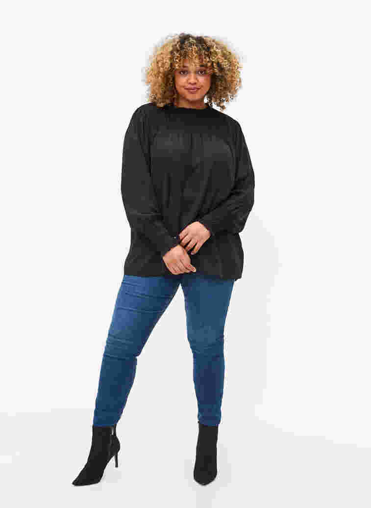 Long-sleeved blouse with smocking, Black, Model image number 2