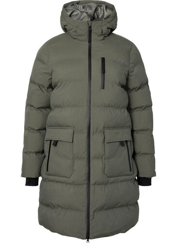 Puffer coat with hood and pockets, Beluga, Packshot image number 0