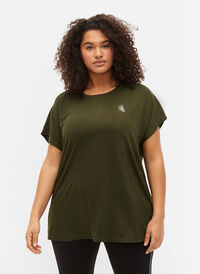 Short sleeved workout t-shirt, Forest Night, Model