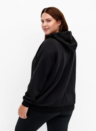 Quilted sports cardigan with hood, Black, Model image number 1