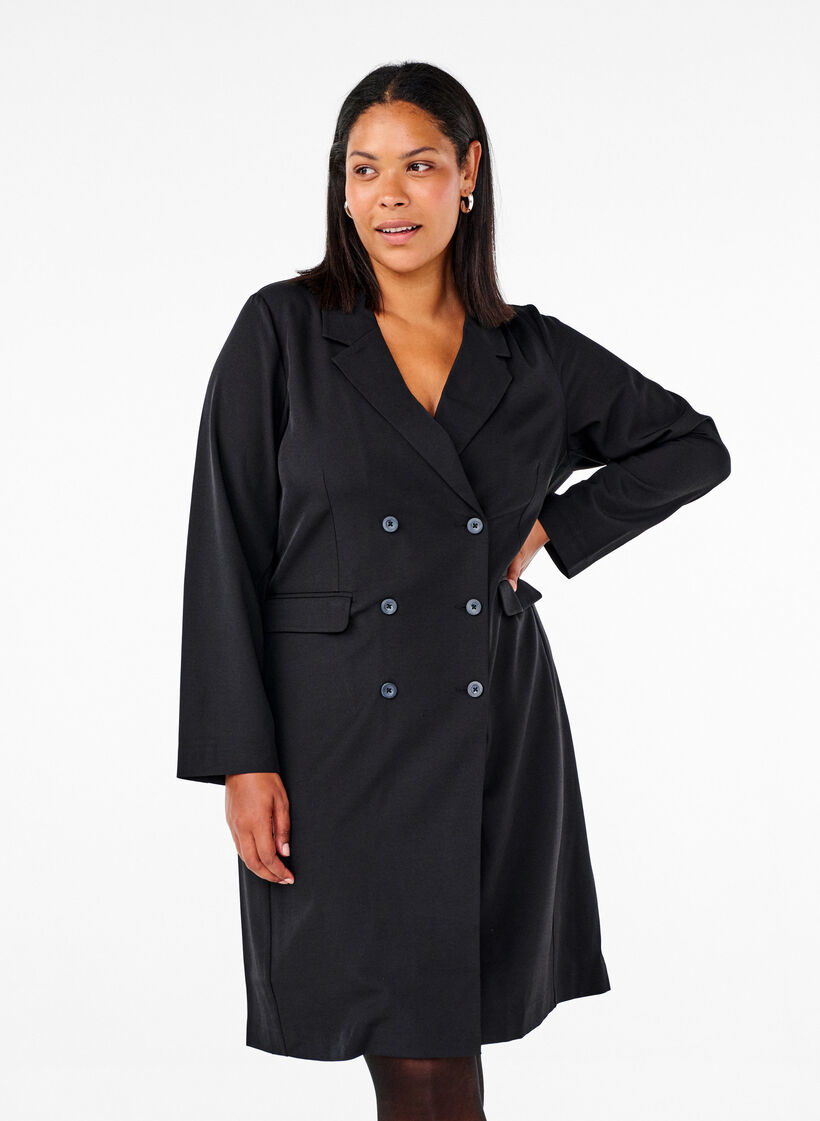 Double-breasted blazer dress, Black, Model image number 0