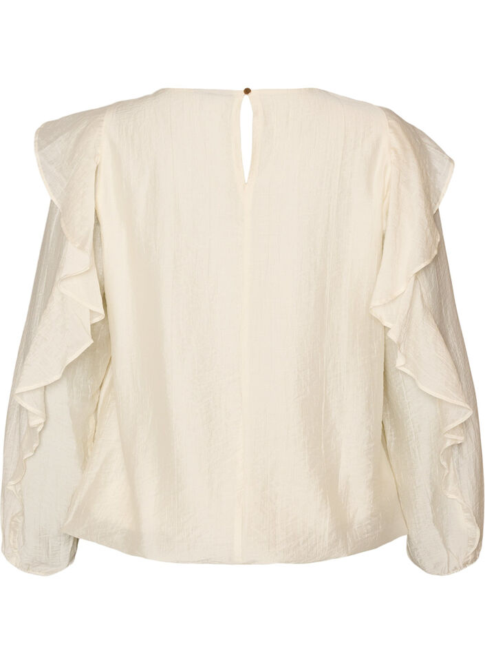 Blouse with ruffles and balloon shape, Vanilla, Packshot image number 1