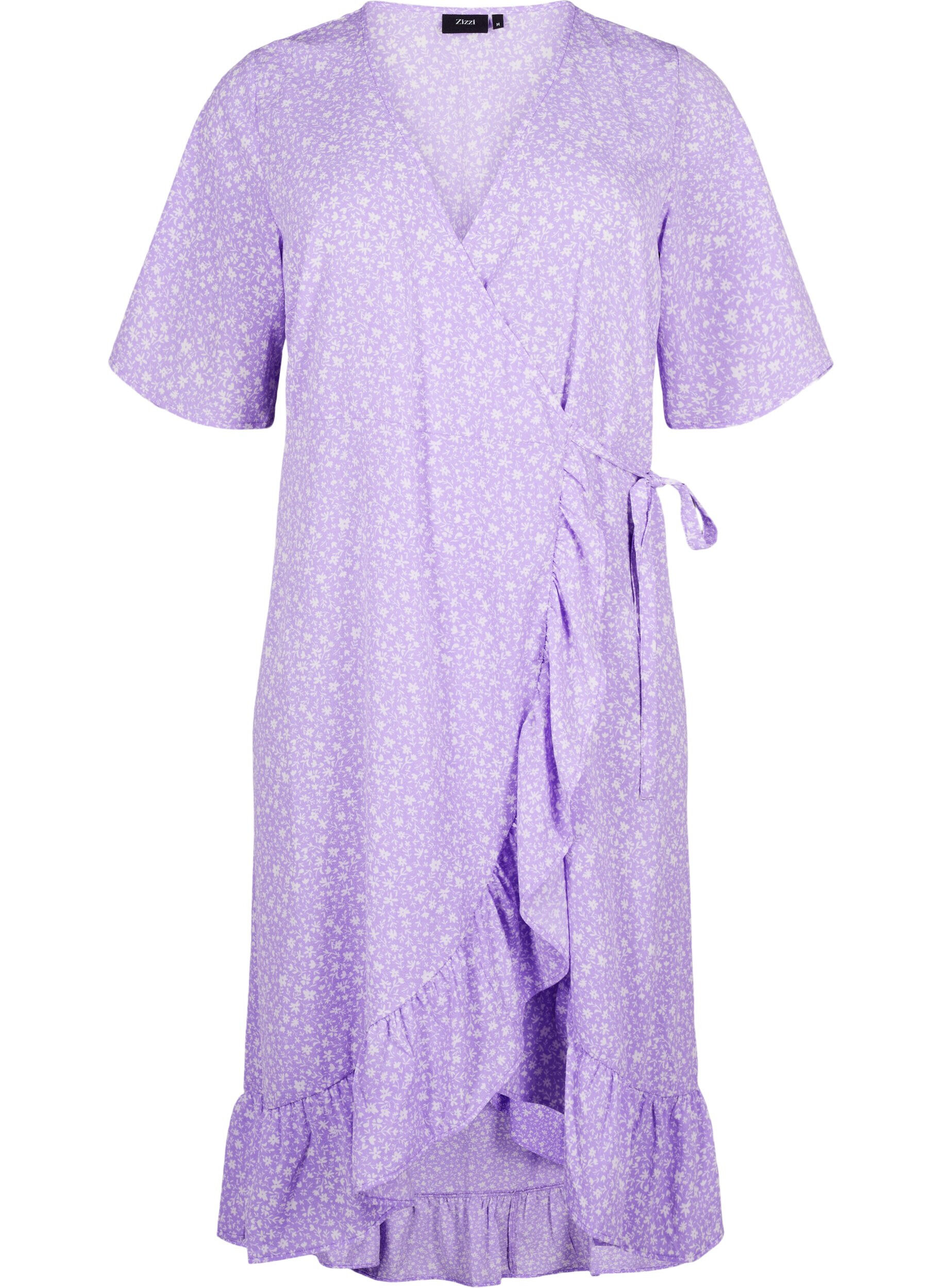 Zizzifashion Printed wrap dress with short sleeves , Purple, Packshot image number 0