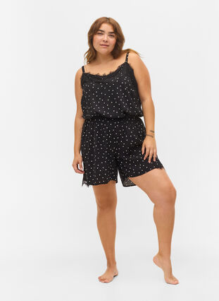 Spotted viscose night top with lace, Angora Dot, Model image number 2