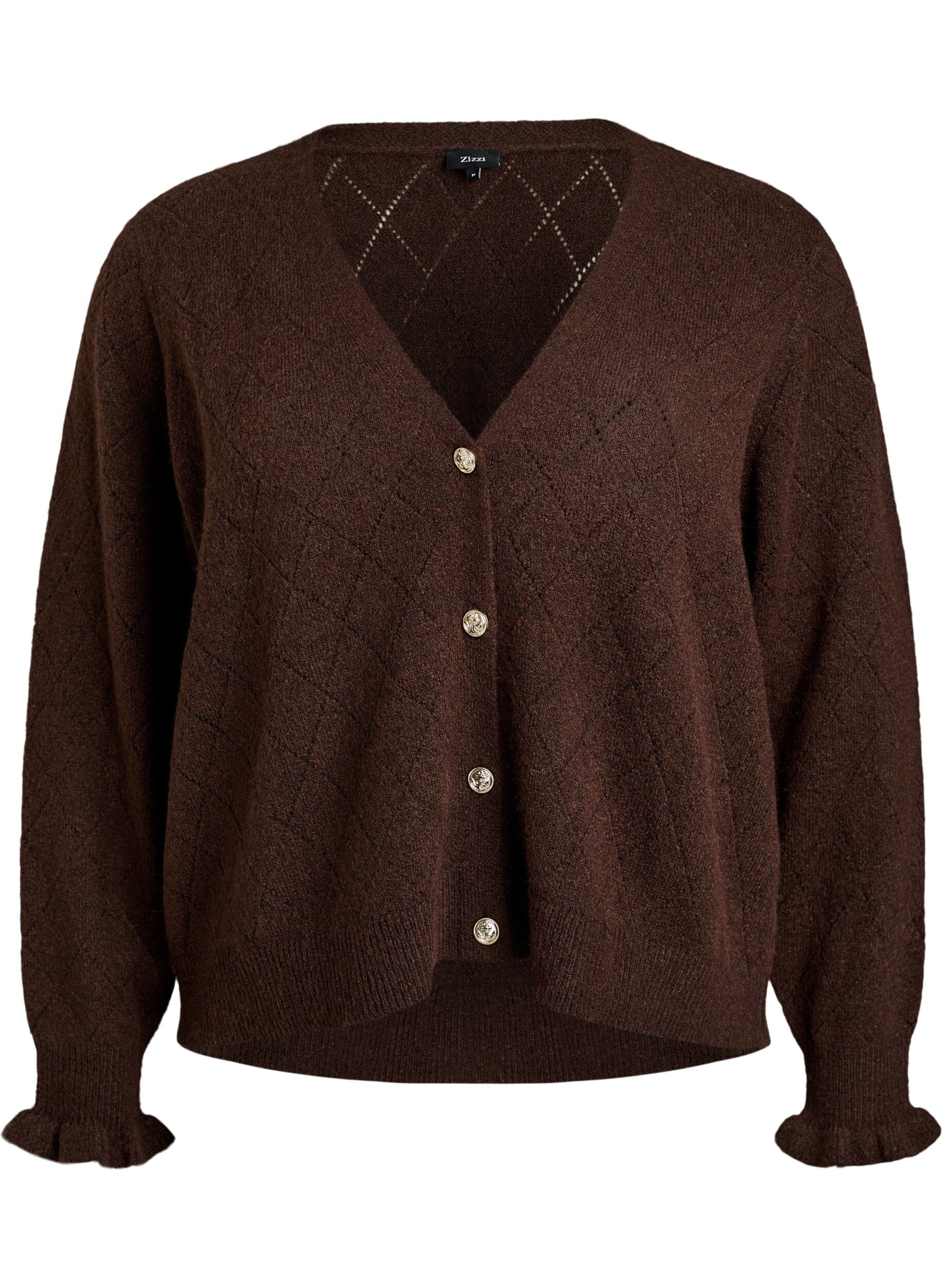 ZizzifashionCardigan with harlequin pattern and V-neck, Brown, Packshot image number 0