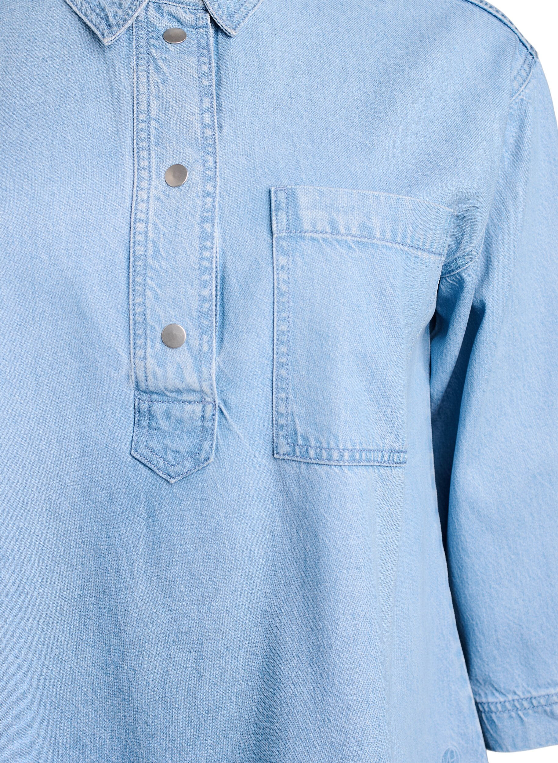 Zizzifashion Loose denim shirt with 3/4-sleeves, Light Blue, Packshot image number 2