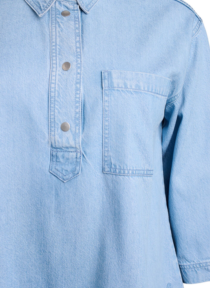 Loose denim shirt with 3/4-sleeves, Light Blue, Packshot image number 2