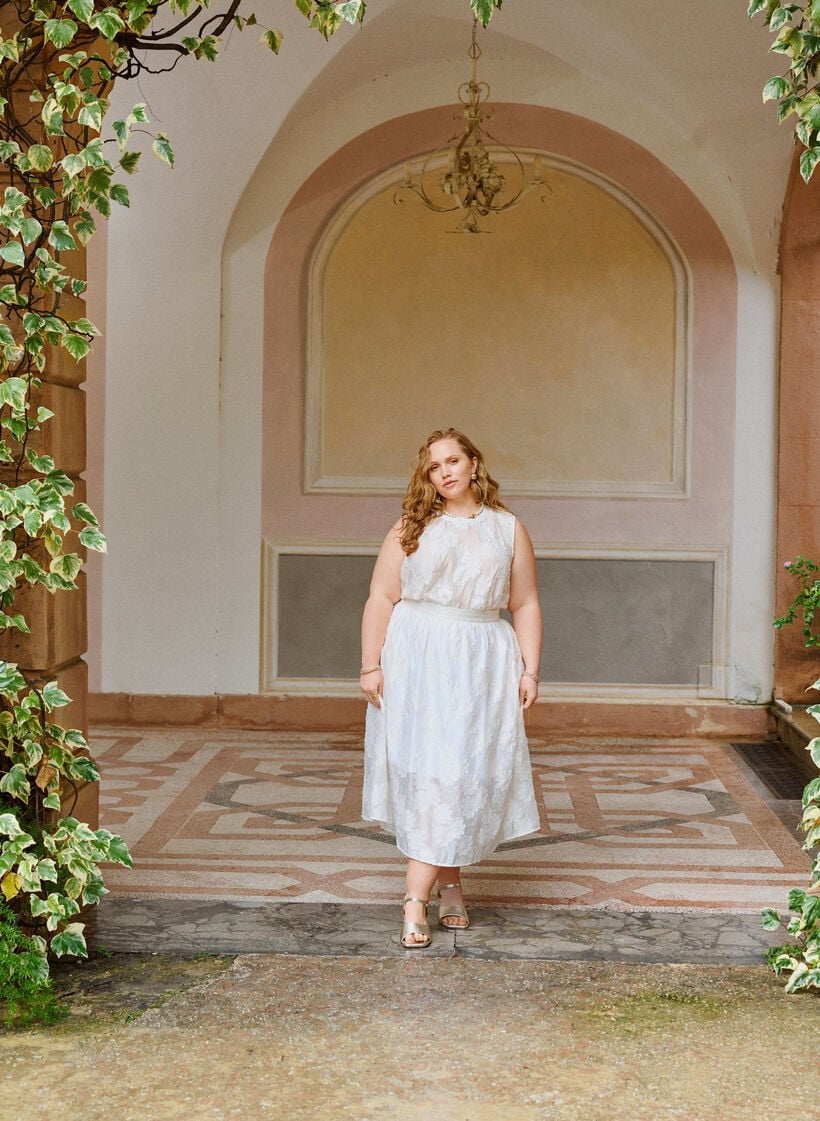 Floral jacquard midi skirt, Vanilla, Image image number 0