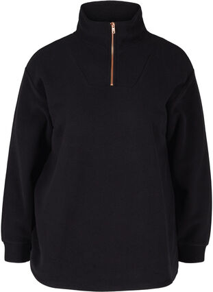 High neck fleece sweater with a zip, Black, Packshot image number 0