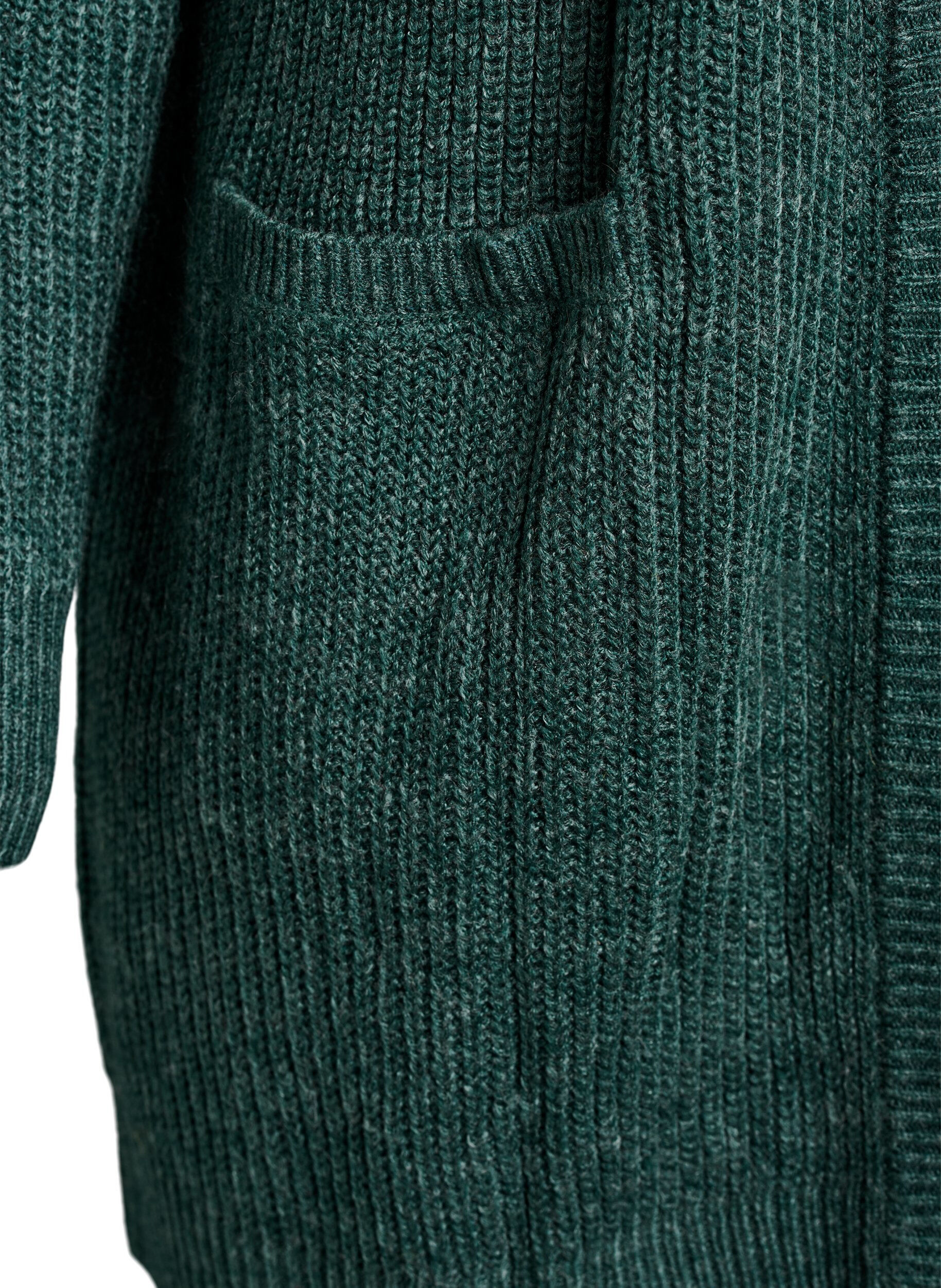 Zizzifashion FLASH - Long rib knit cardigan with pockets, Green, Packshot image number 3