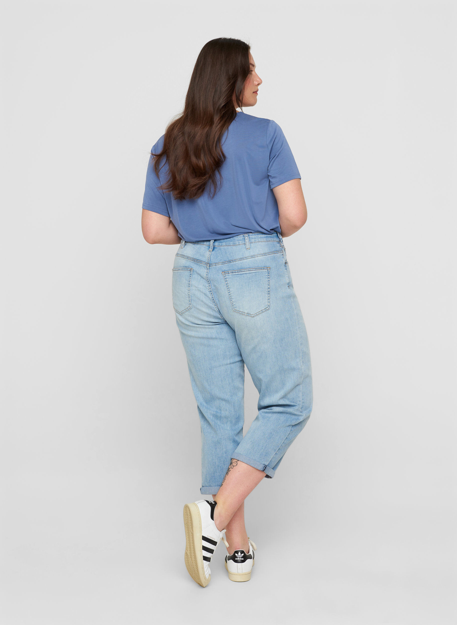 Zizzifashion 7/8 jeans with rolled up hems and high waist, Light Blue, Model image number 1