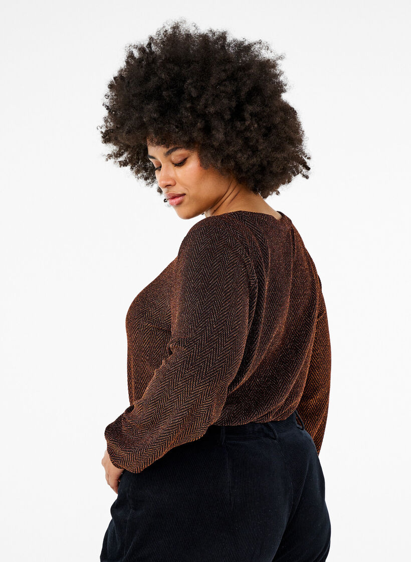 Blouse with glitter pattern, Copper ZigzagShimmer, Model image number 1