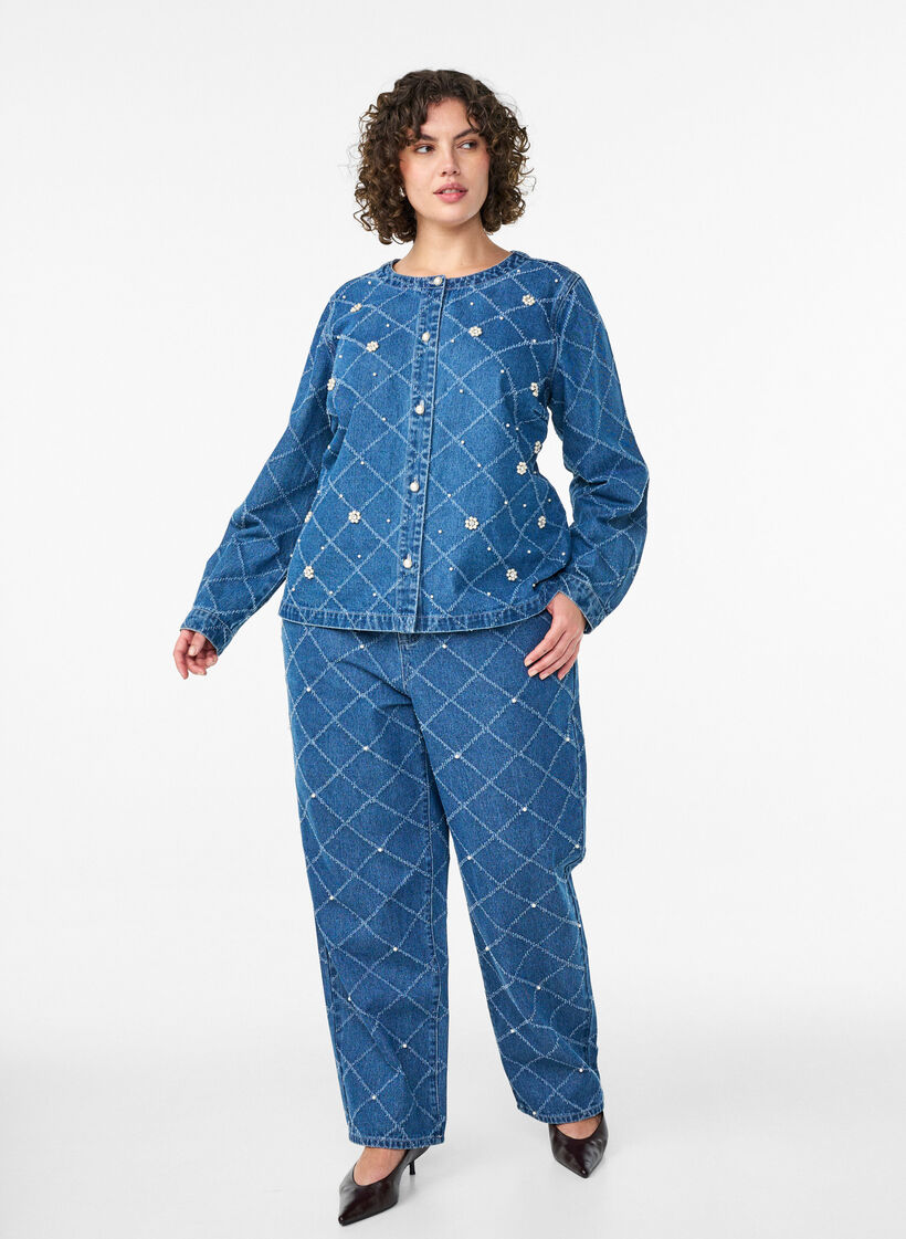 Kiana jeans with a high waist and distressed pattern, Light Blue, Model image number 0