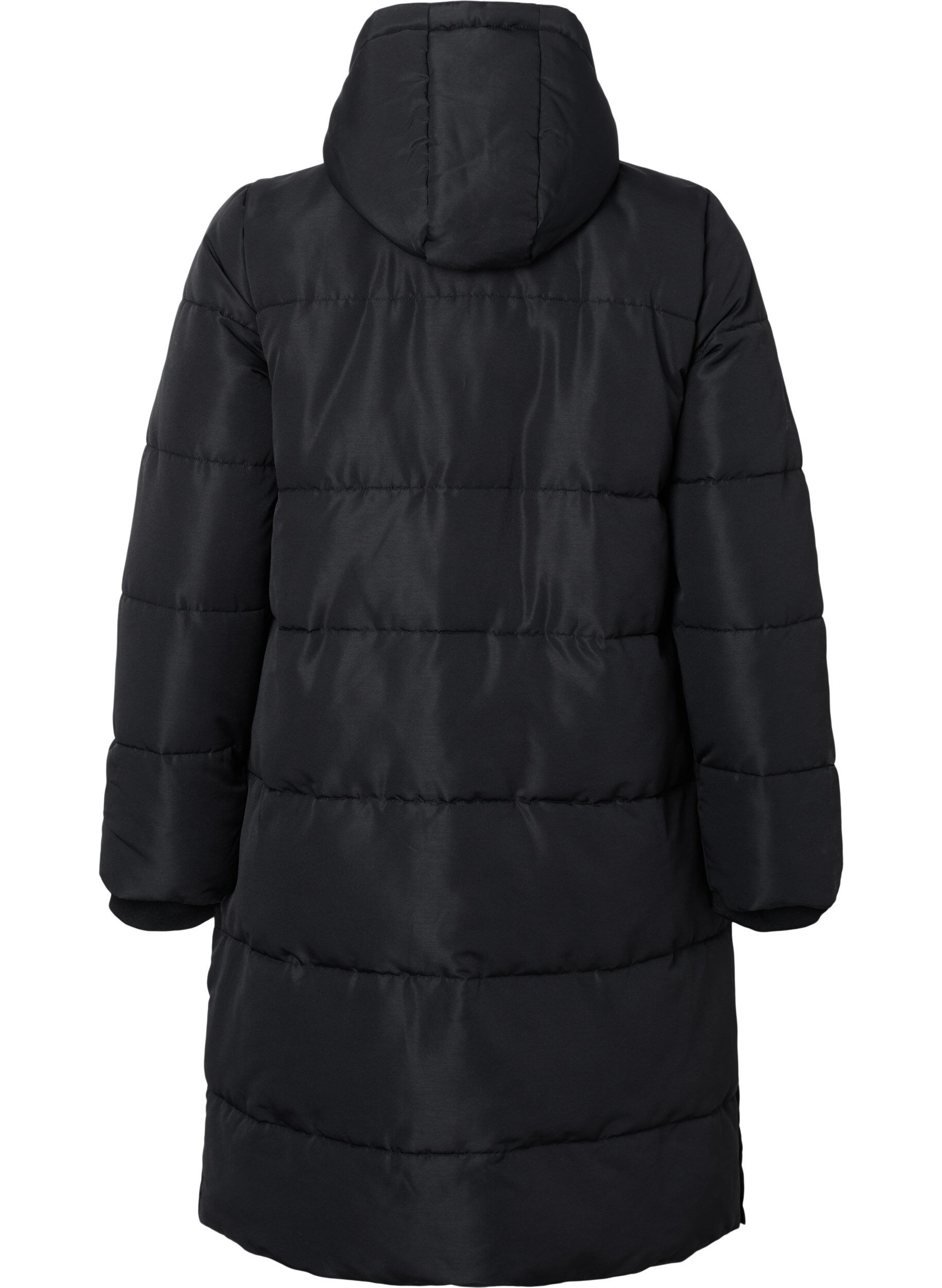 Zizzifashion Long puffer jacket with pockets and hood, Black, Packshot image number 1