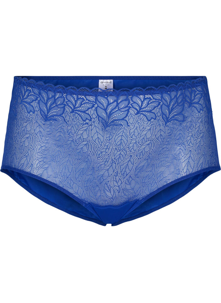 Panty with lace and extra high waist - Blue - Sz. 42-60 - Zizzifashion