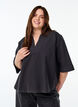Loose blouse with collar and 1/2 sleeves, Black, Model image number 0