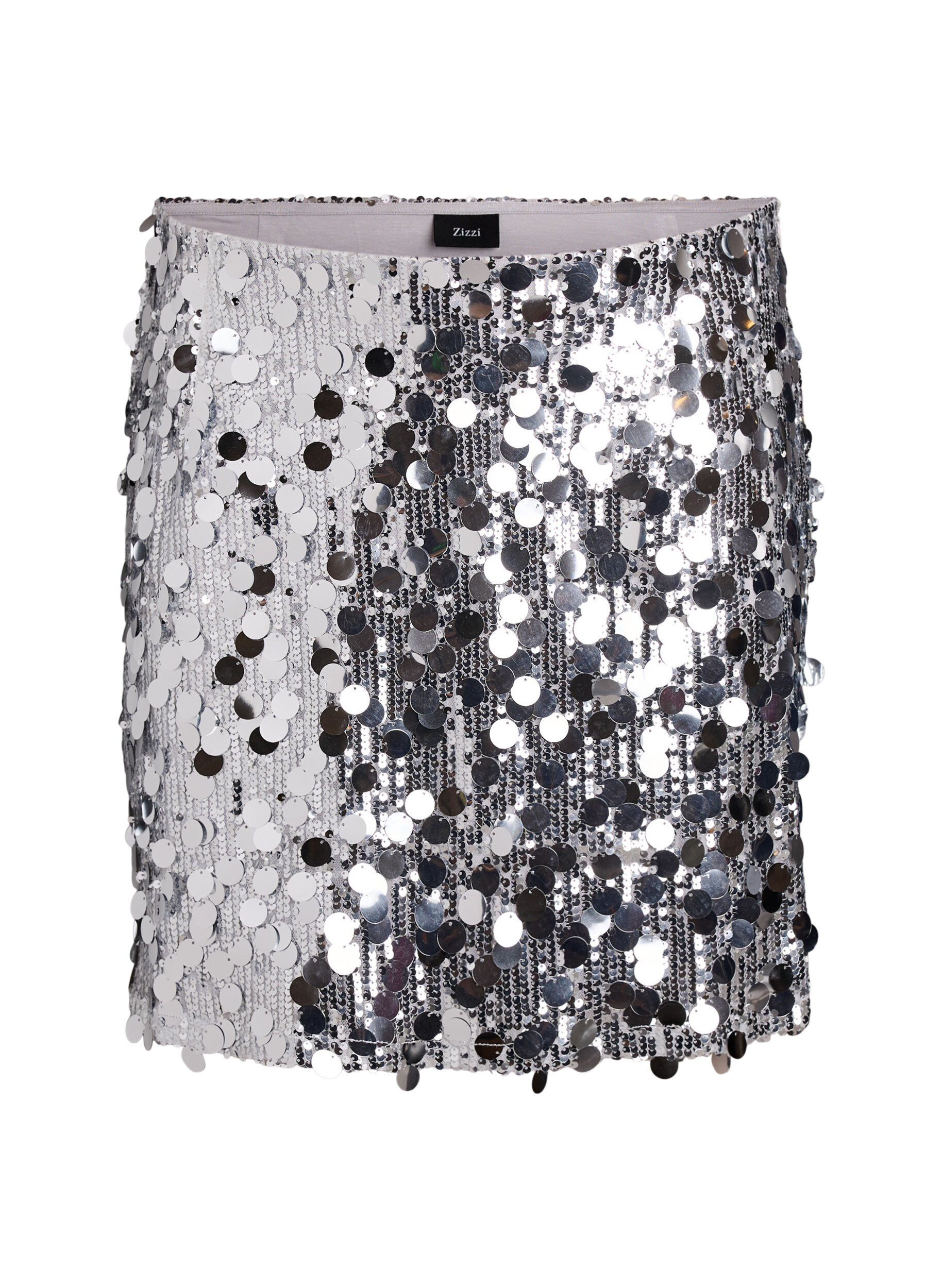 ZizzifashionShort sequin skirt with an elasticated waistband, Silver, Packshot image number 0