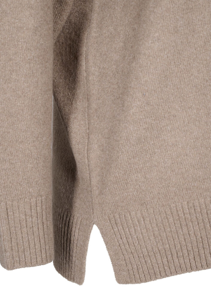 Knitted blouse with V-neck, Desert Taupe Melange, Packshot image number 3