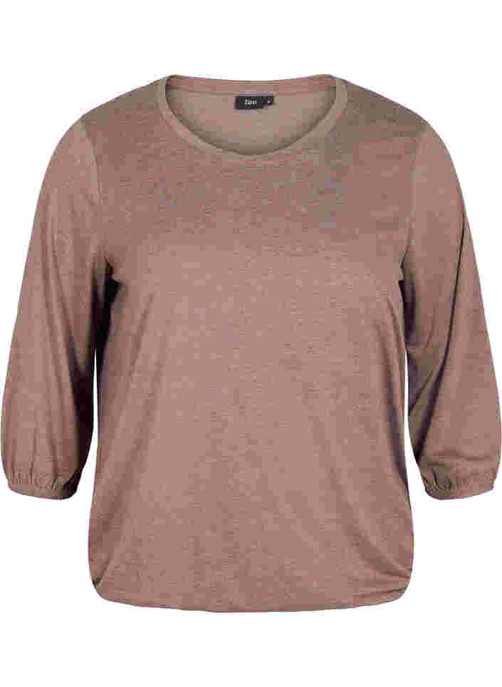 Plain blouse with 3/4 sleeves, Chestnut Mel., Packshot image number 0
