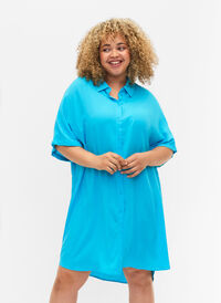 Long shirt in viscose, Blue Atoll, Model
