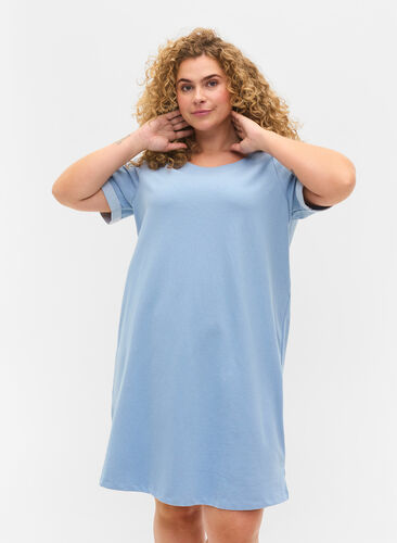 Sweater dress with short sleeves and slits, Faded Denim, Model image number 0