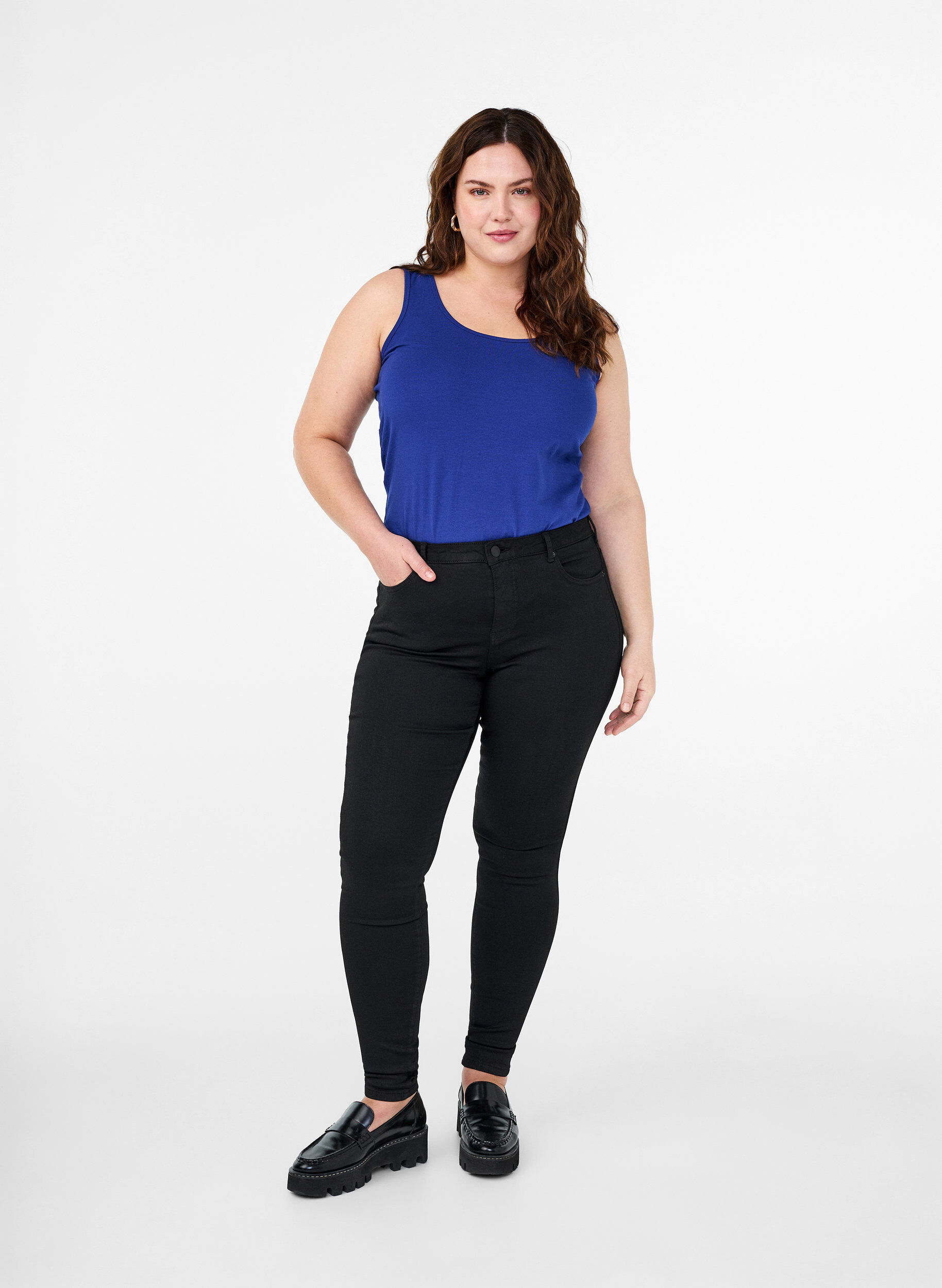 ZizzifashionSolid color basic top in cotton, Blue, Model image number 1