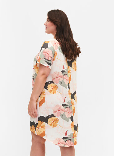Dress with print and short sleeves, Rose Big Flower, Model image number 1