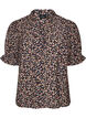 Floral viscose blouse with short sleeves and smock details, Blue, Packshot image number 0