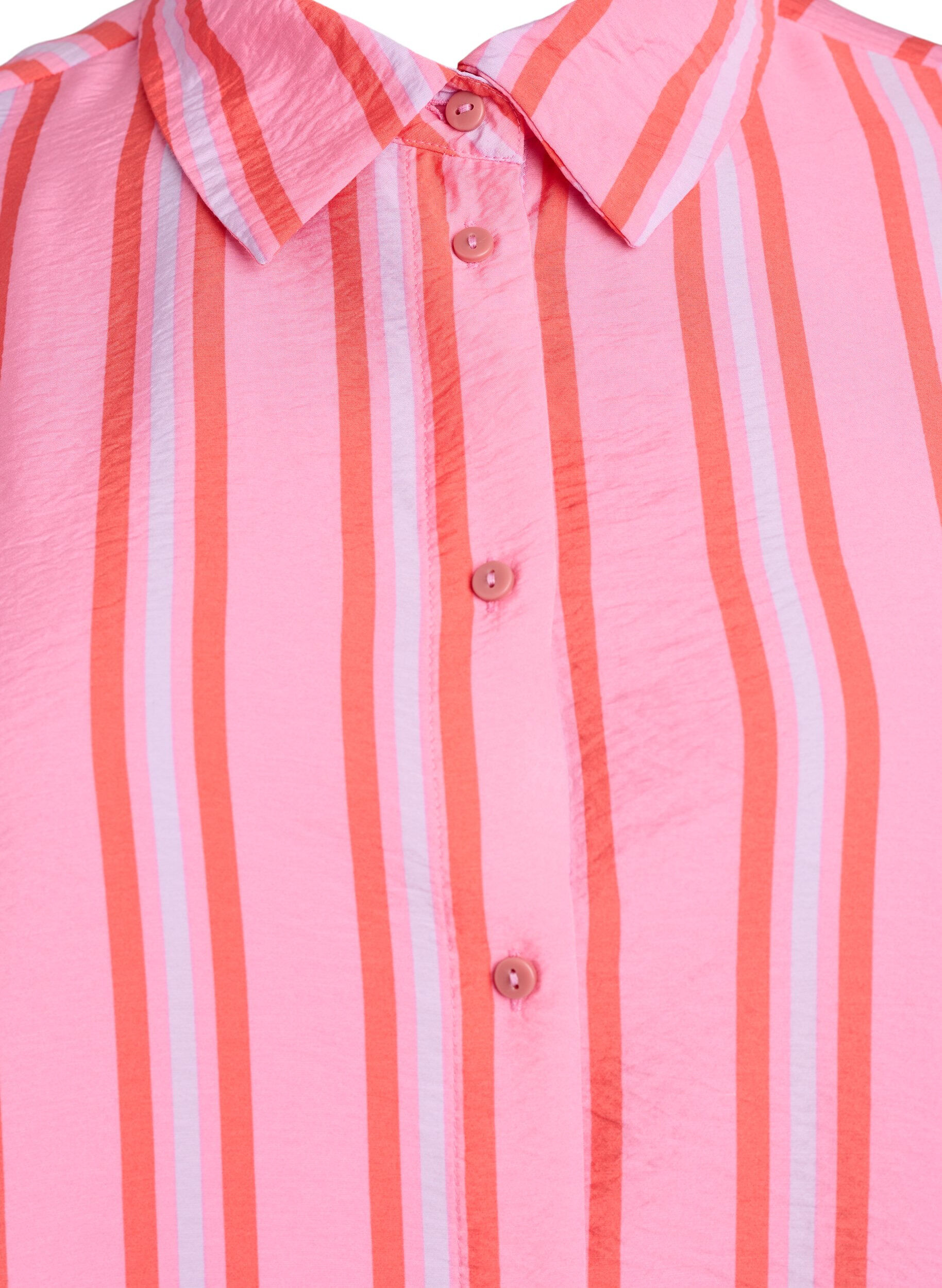 ZizzifashionStriped viscose shirt with short sleeves, Pink, Packshot image number 2
