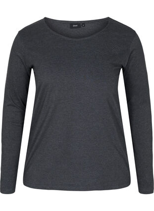 Basic blouse with long sleeves, Dark Grey Melange, Packshot image number 0
