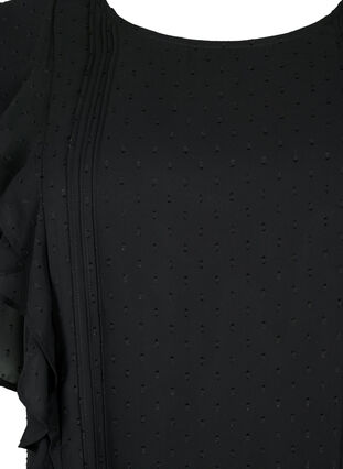 Short-sleeved blouse with ruffles and dotted pattern, Black, Packshot image number 2