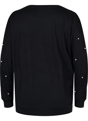 Knitted blouse with pearls, Black w. White Beads, Packshot image number 1