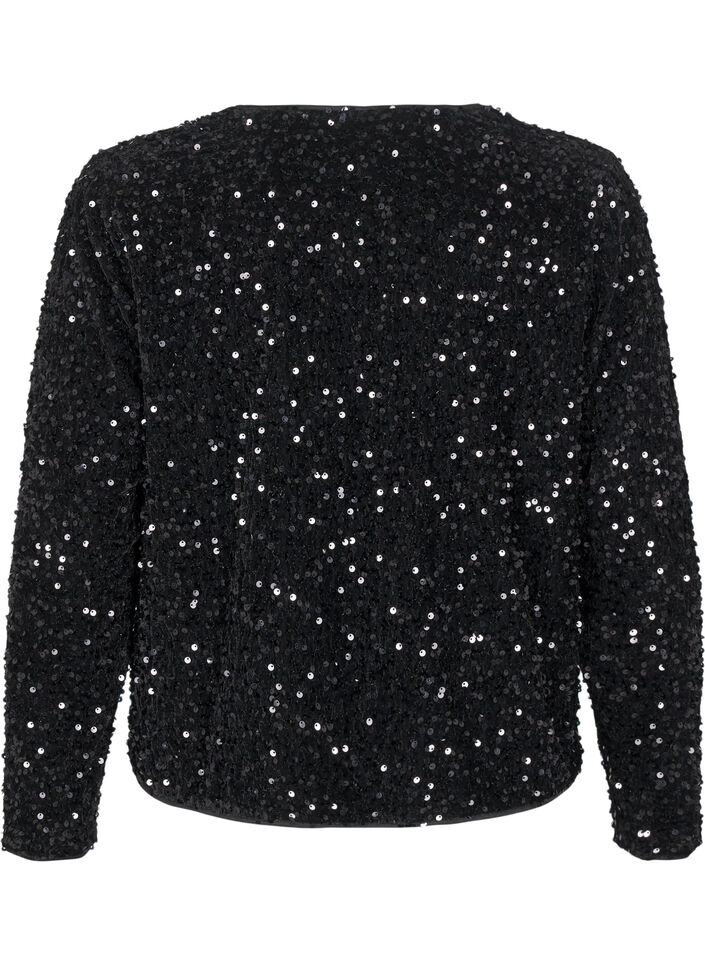 Sequin blouse with tie details, Black, Packshot image number 1