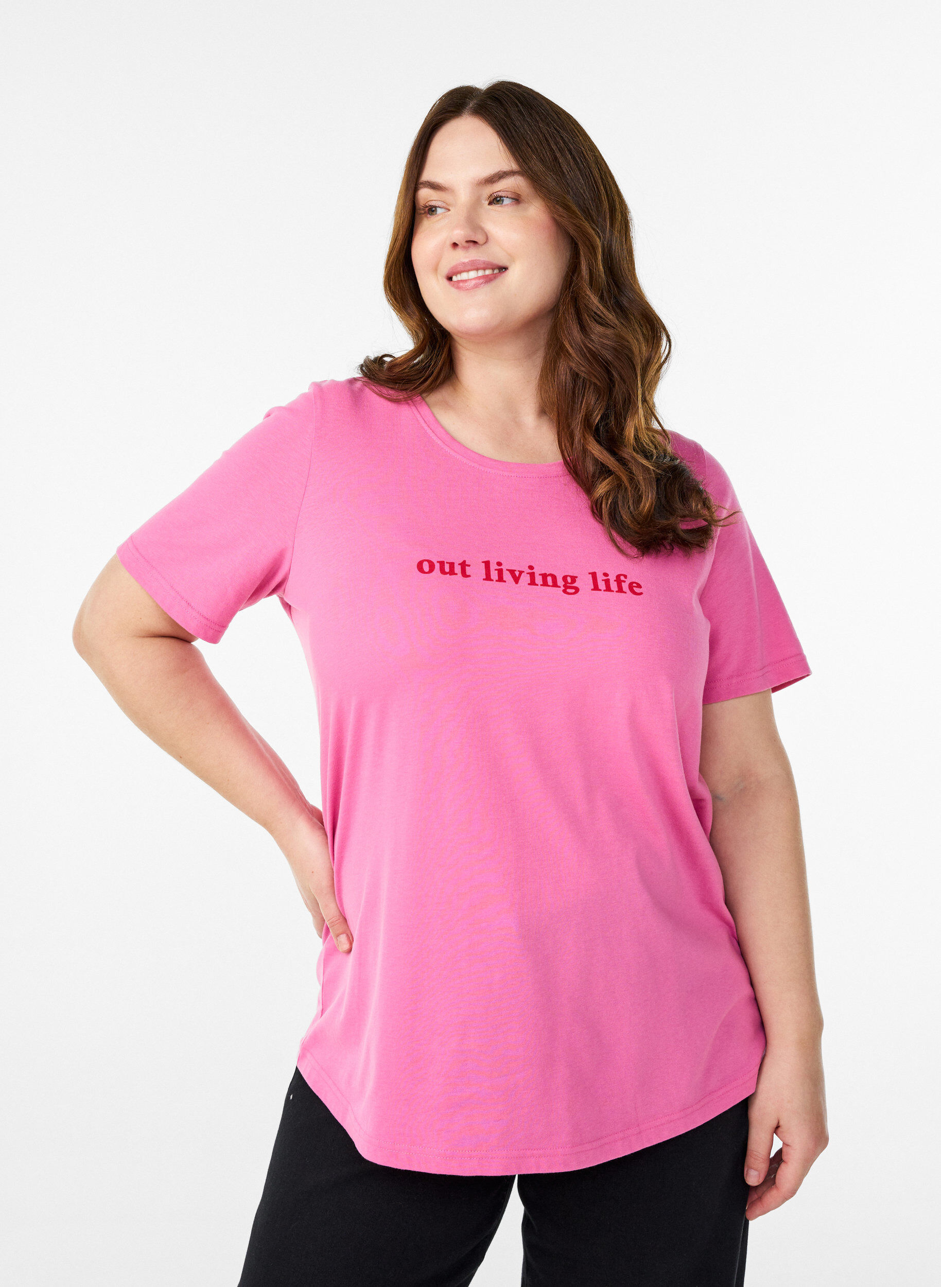 T-shirt with motif, Pink, Model