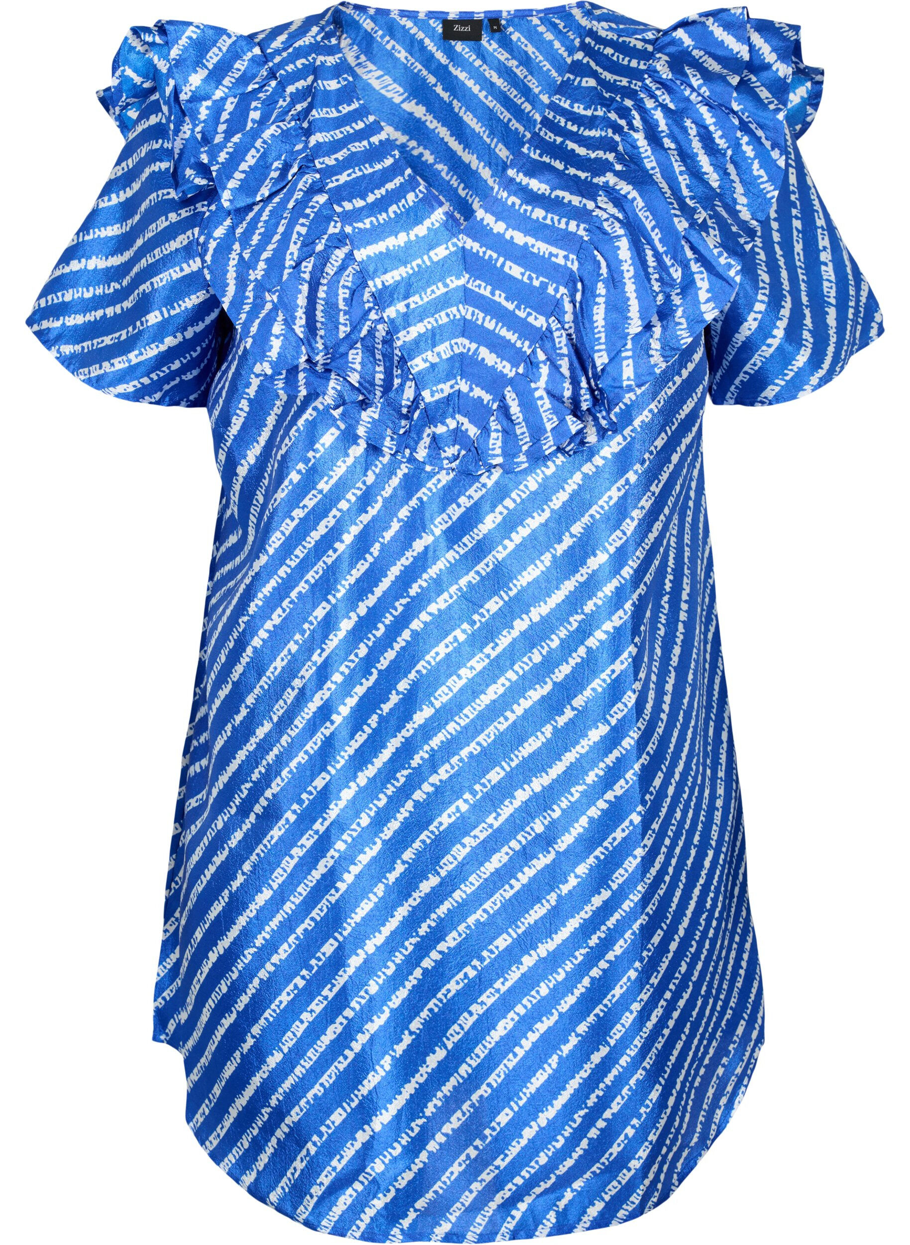 Zizzifashion Striped tunic with frills, S.T.W./White Stripes, Packshot image number 0