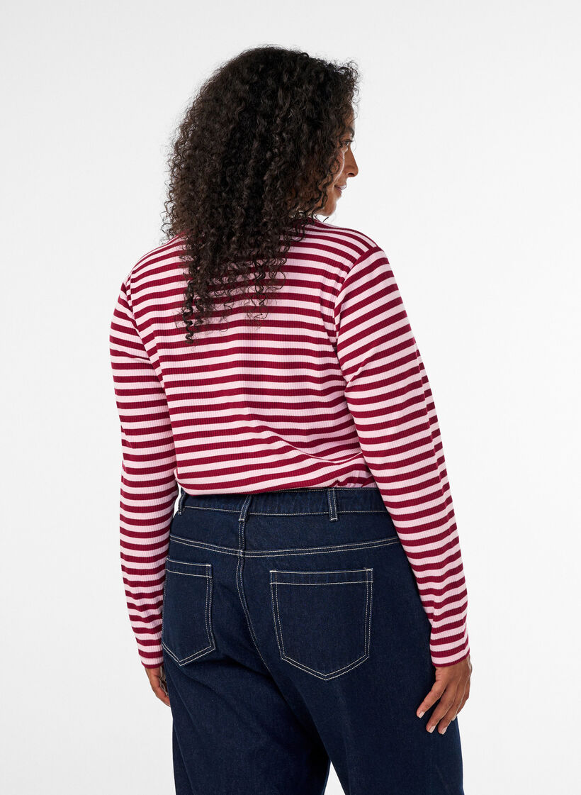 Striped blouse with long sleeves, Rose, Model image number 2