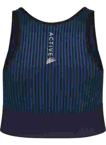 Seamless sports bra with stripes, Black w. Blue Depths, Packshot image number 1
